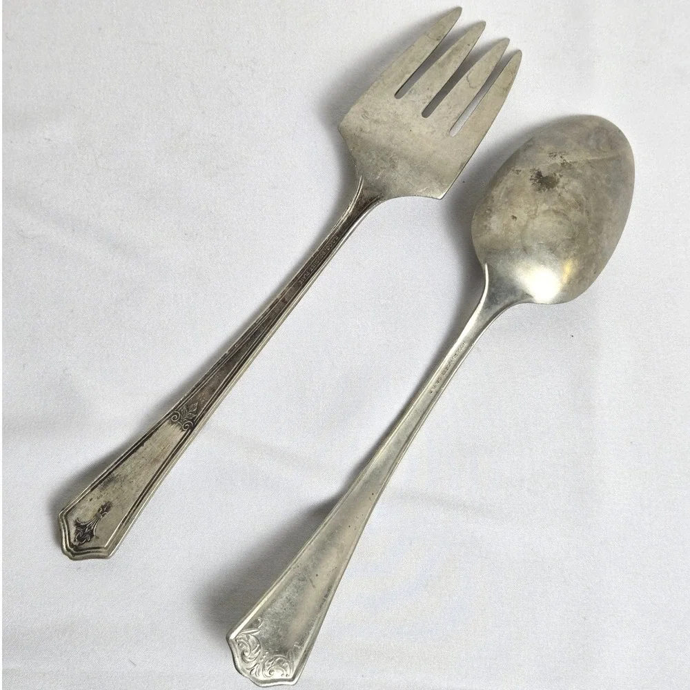 Serving Spoon & Fork, Rogers Nickel Silver Spoon, R.C.C.O Bouquet Plate Fork Vtg